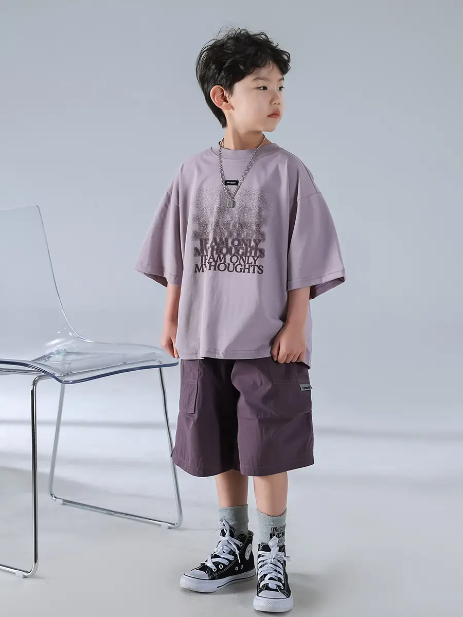 Boys Short Sleeve T-Shirt Shorts Set Purple 2026 - Image 4