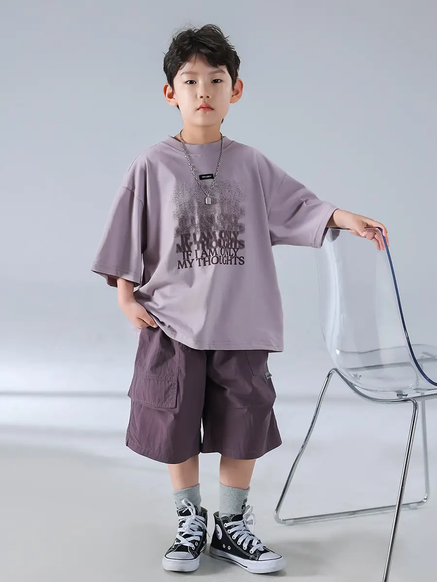 Boys Short Sleeve T-Shirt Shorts Set Purple 2026 - Image 5