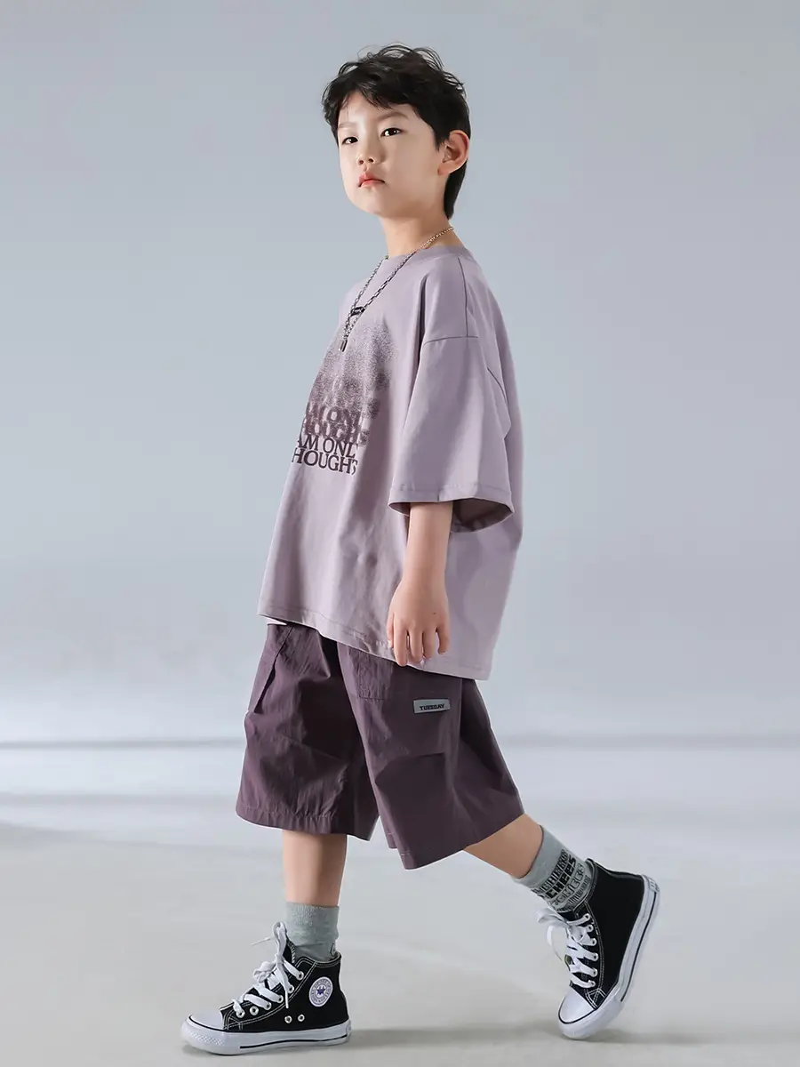 Boys Short Sleeve T-Shirt Shorts Set Purple 2026 - Image 6