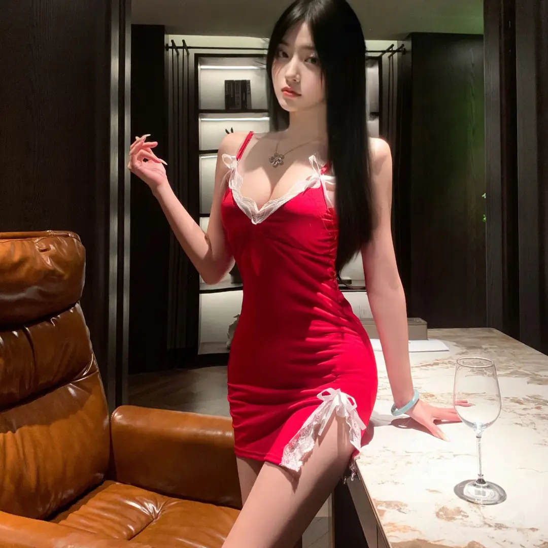 Ice and Snow Silk Sling Nightwear Dress Women's Summer Belt Chest Pad Pure Desire Silk Satin Pajamas Lace Backless Home Clothes