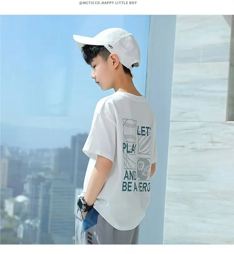 Boys T-Shirt Grey Blue Page Up Summer Wear — feature 20