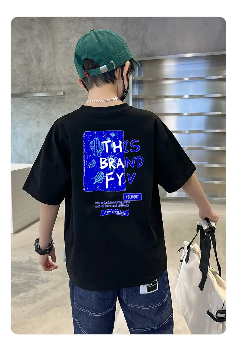 Boys T-Shirt Grey Blue Page Up Summer Wear — feature 25
