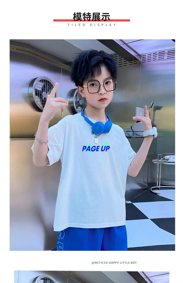 Boys T-Shirt Grey Blue Page Up Summer Wear — feature 40