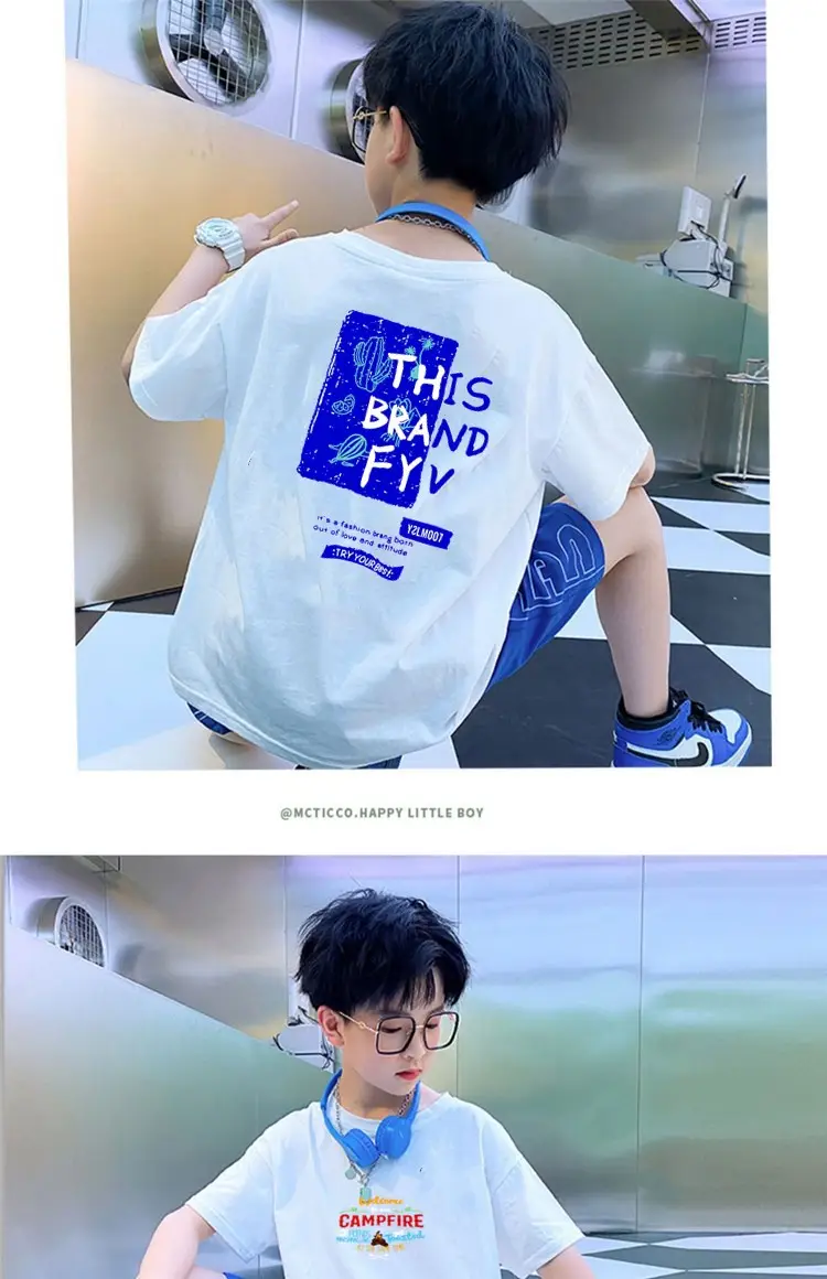 Boys T-Shirt Grey Blue Page Up Summer Wear — feature 41