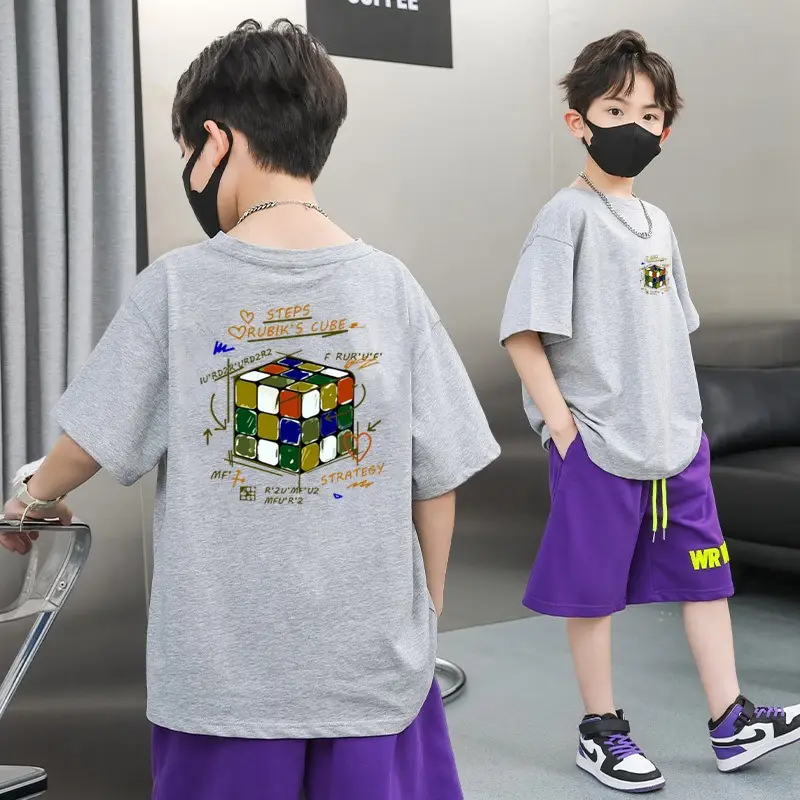 Boys T-Shirt Grey Blue Page Up Summer Wear - Image 12