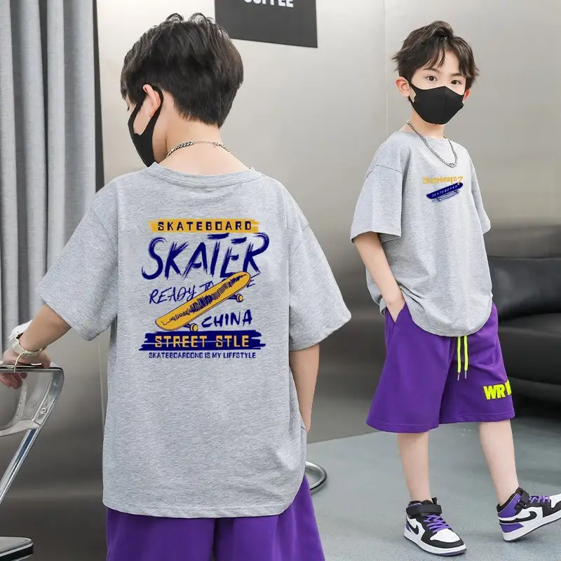 Boys T-Shirt Grey Blue Page Up Summer Wear - Image 6