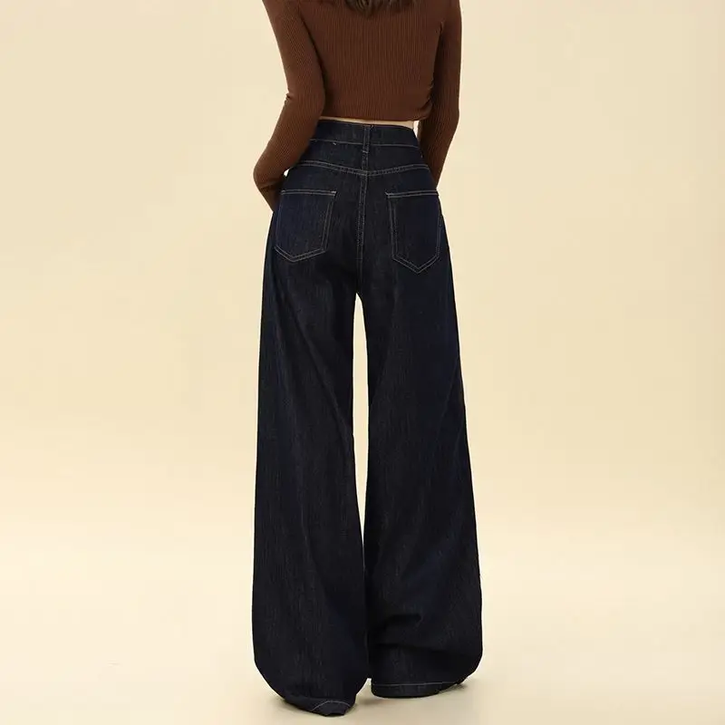 Dark Blue Hip-Covering Wide Leg Jeans 2025