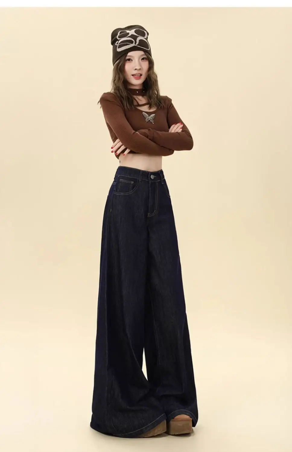 Dark Blue Hip-Covering Wide Leg Jeans 2025 — feature 23