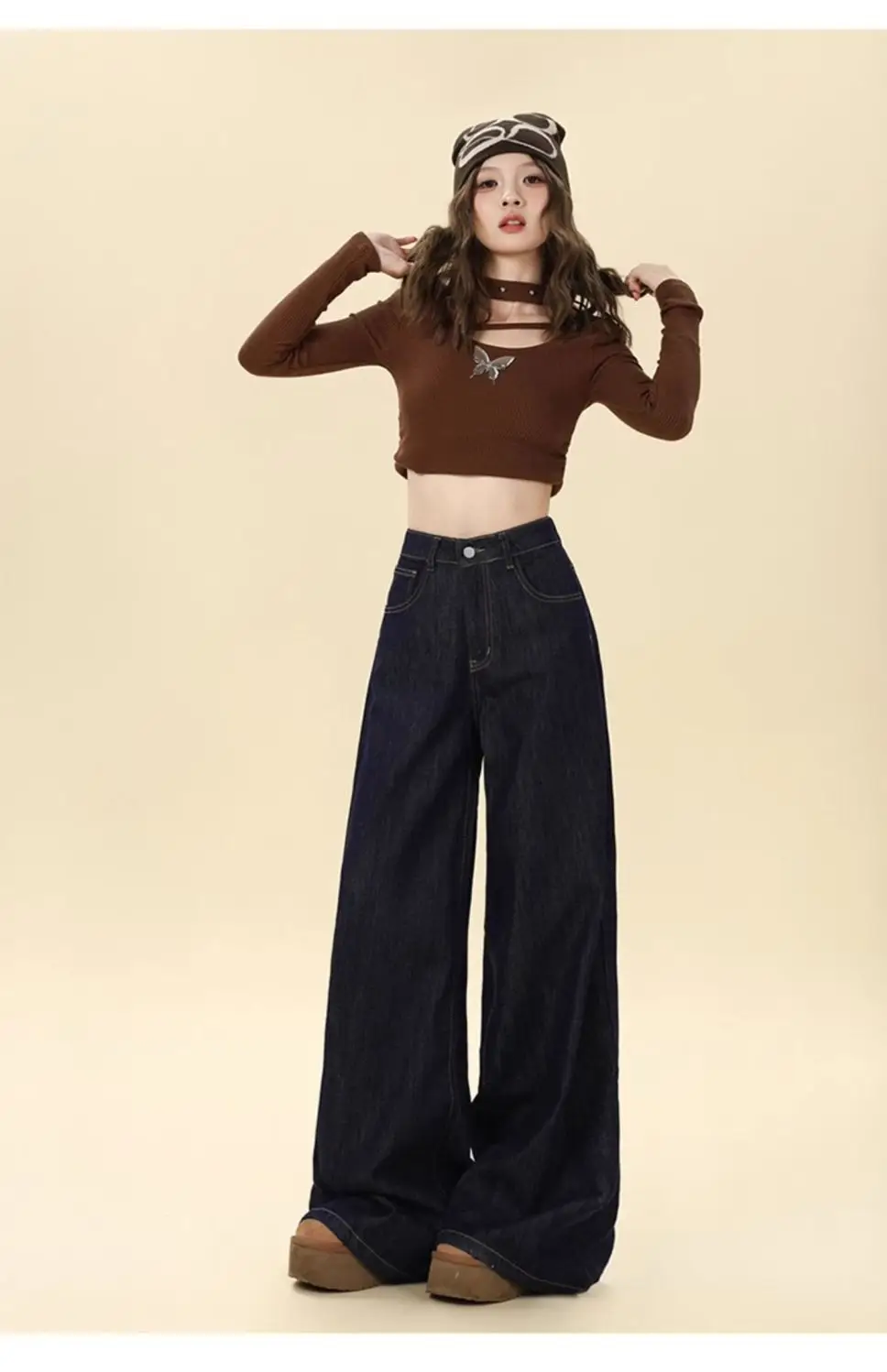 Dark Blue Hip-Covering Wide Leg Jeans 2025 — feature 24