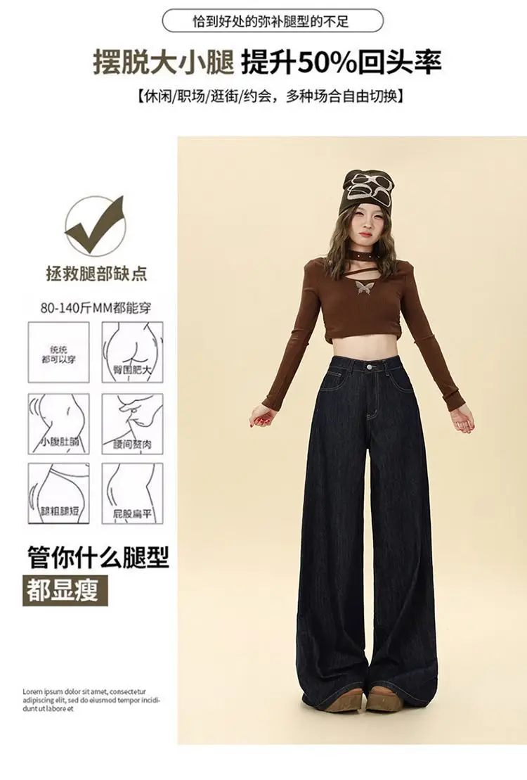 Dark Blue Hip-Covering Wide Leg Jeans 2025 — feature 7