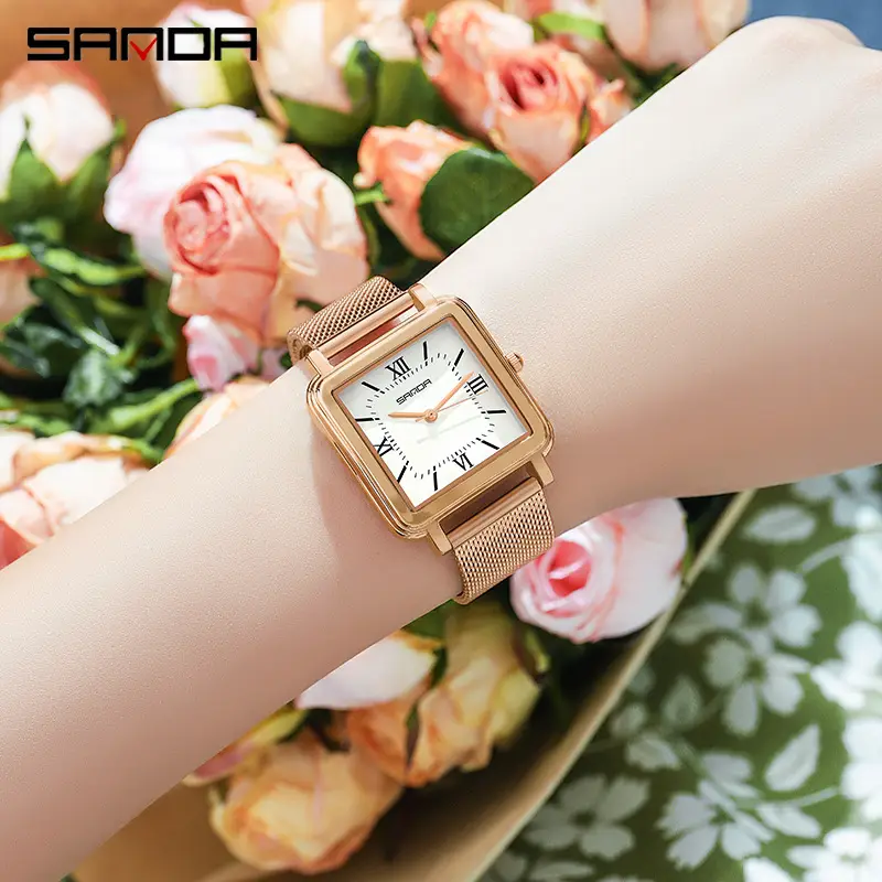 Women's Square Watch with Roman Scale & Brown Leather Band - Image 5