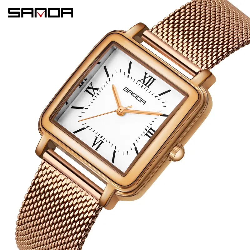 Women's Square Watch with Roman Scale & Brown Leather Band - Image 8