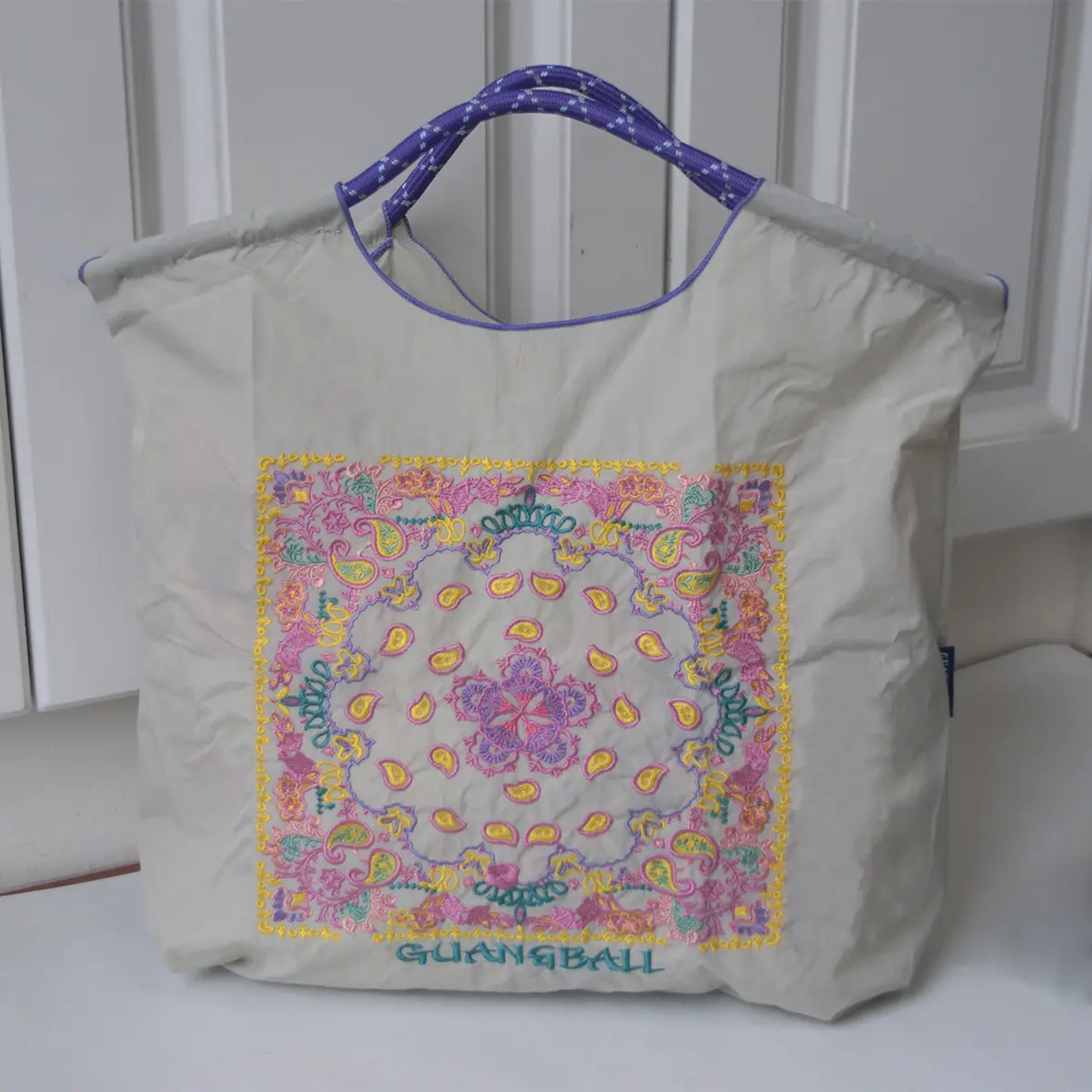 Japanese-Style Floral Canvas Bag with Braided Handle