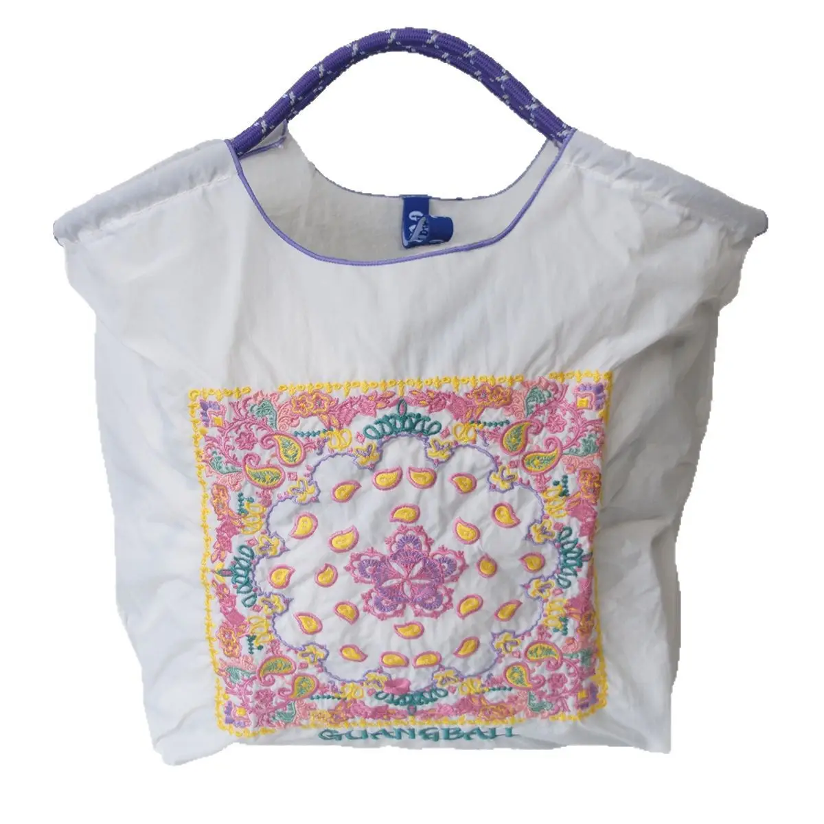 Japanese-Style Floral Canvas Bag with Braided Handle