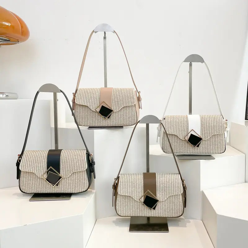 Women's New Arrival Shoulder Bag Textured Beige Black - Image 5