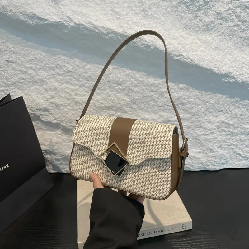 Women's New Arrival Shoulder Bag Textured Beige Black - Image 6