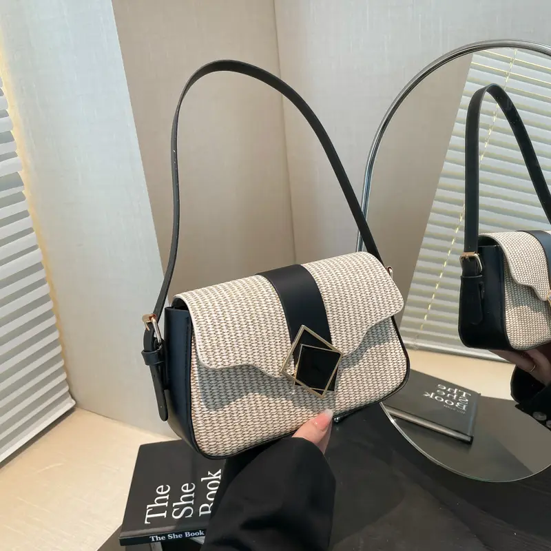 Women's New Arrival Shoulder Bag Textured Beige Black - Image 7
