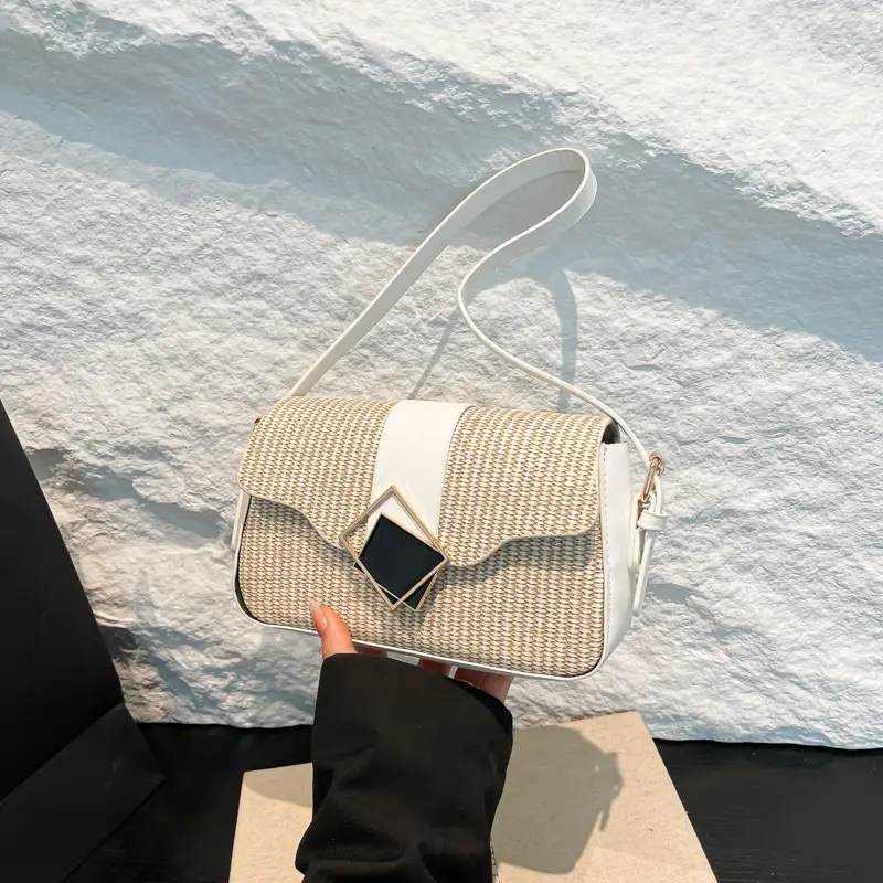 Women's New Arrival Shoulder Bag Textured Beige Black - Image 8