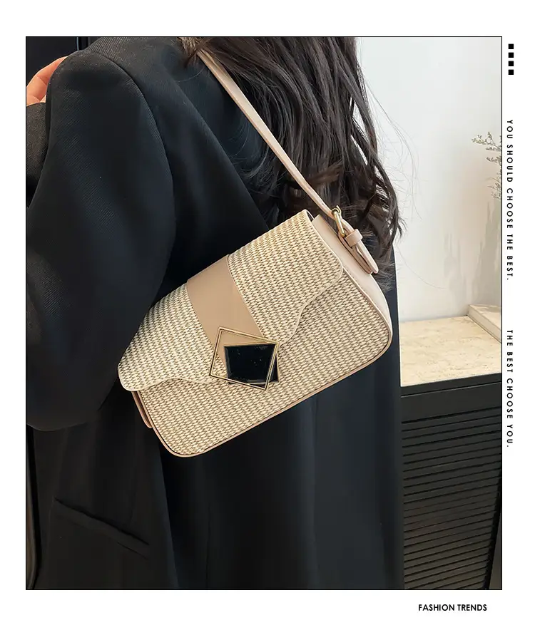 Women's New Arrival Shoulder Bag Textured Beige Black — feature 1