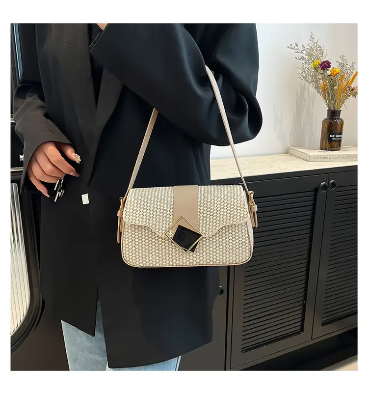 Women's New Arrival Shoulder Bag Textured Beige Black — feature 12