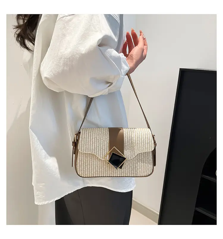 Women's New Arrival Shoulder Bag Textured Beige Black — feature 14