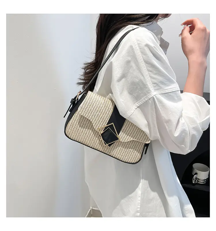 Women's New Arrival Shoulder Bag Textured Beige Black — feature 15
