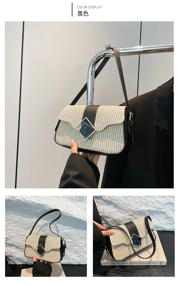 Women's New Arrival Shoulder Bag Textured Beige Black — feature 17