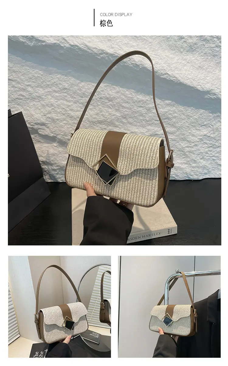 Women's New Arrival Shoulder Bag Textured Beige Black — feature 20