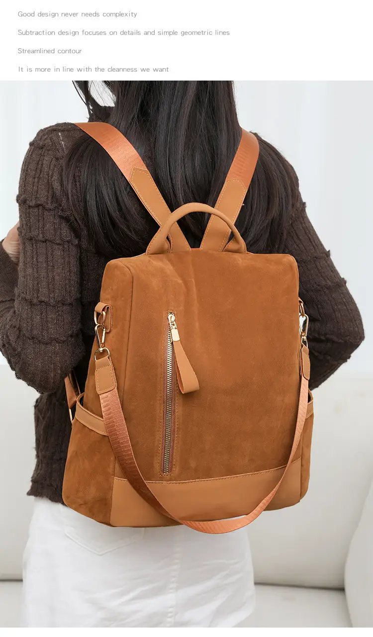 Women's Black Tan Zipper Shoulder Backpack with Tassel — feature 17