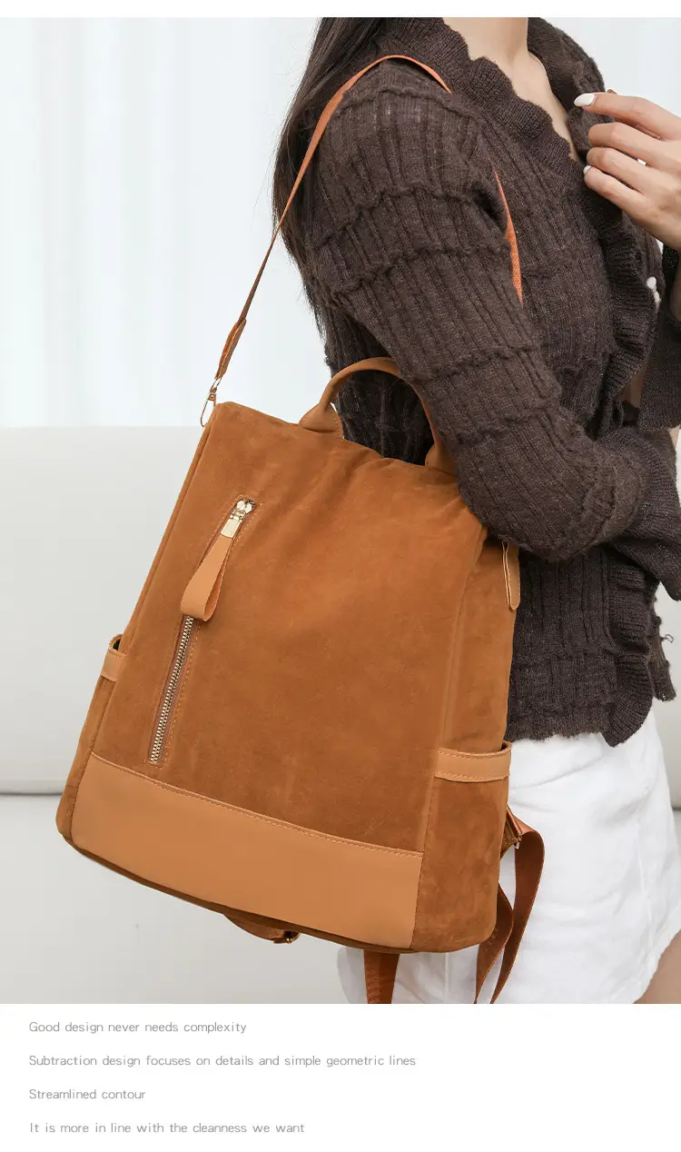 Women's Black Tan Zipper Shoulder Backpack with Tassel — feature 19
