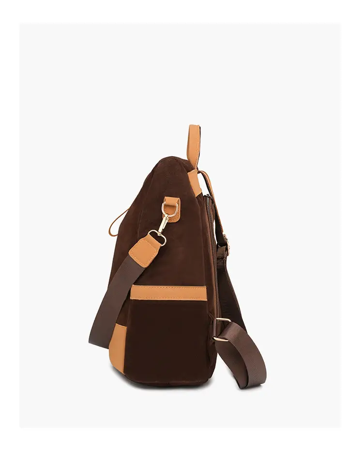 Women's Black Tan Zipper Shoulder Backpack with Tassel — feature 25