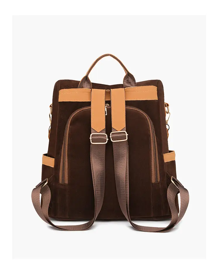 Women's Black Tan Zipper Shoulder Backpack with Tassel — feature 26
