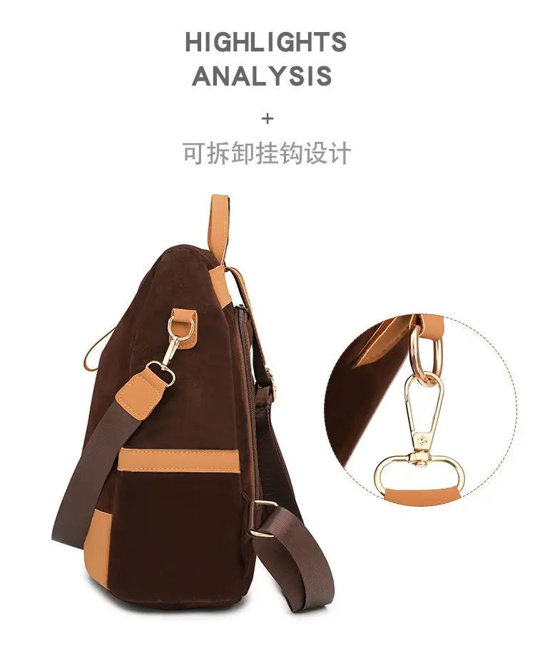 Women's Black Tan Zipper Shoulder Backpack with Tassel — feature 7
