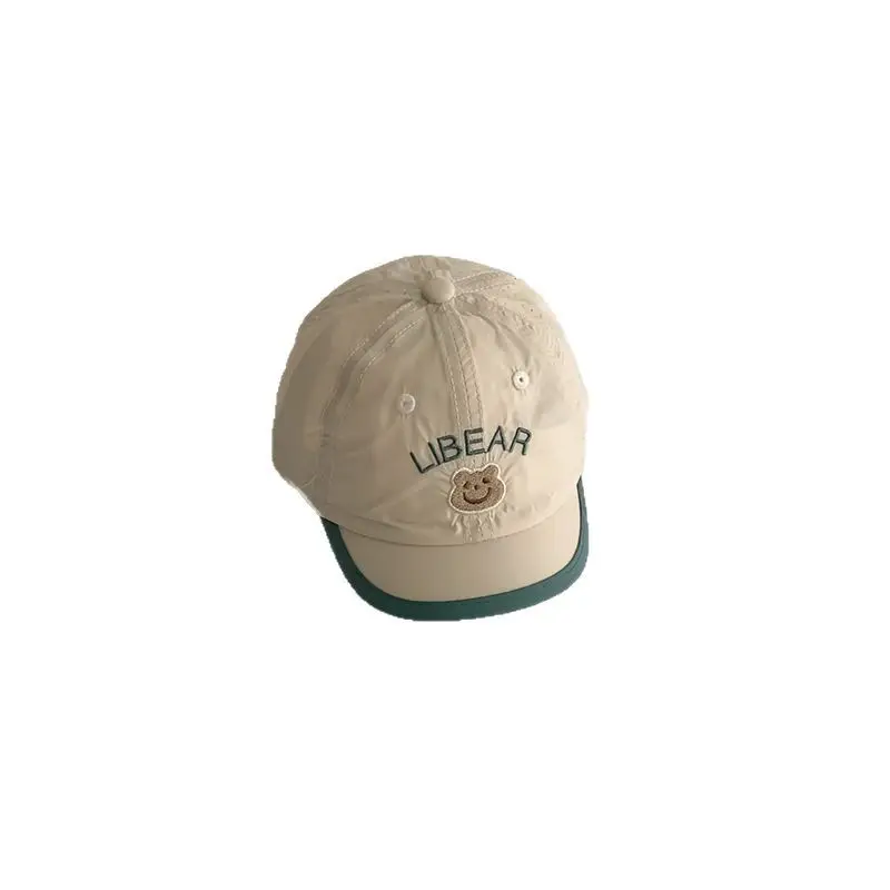 Kids Beanie Cap with Bear Design, Beige, Spring Autumn 2025