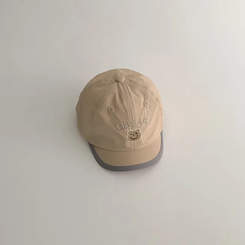 Kids Beanie Cap with Bear Design, Beige, Spring Autumn 2025
