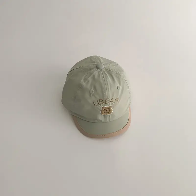 Kids Beanie Cap with Bear Design, Beige, Spring Autumn 2025