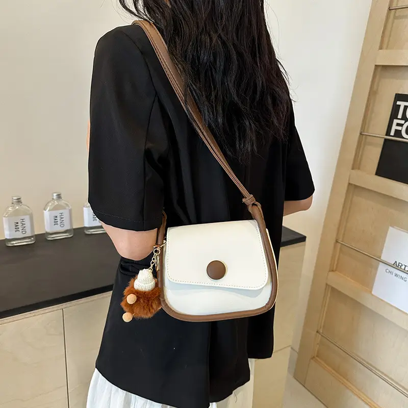 Vintage Contrast Small Bag Women 2024 New Trendy Shoulder Bag Stylish Stitching - Image 7