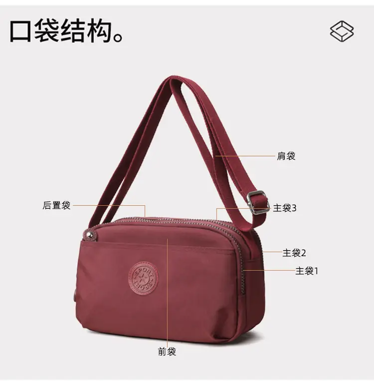 Women's Maroon Multi-Layer Crossbody Bag with 20 Pockets — feature 7