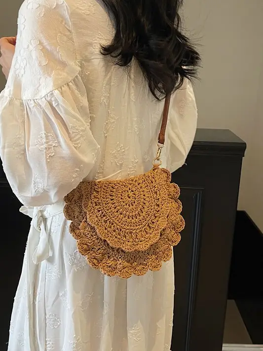 Hollow Woven Shoulder Crossbody Bag Women Brown - Image 5