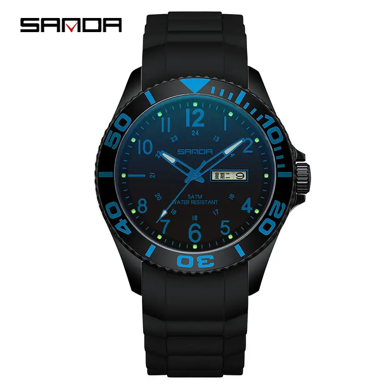 Sanda Men's Black Luminous Quartz Watch - Image 2