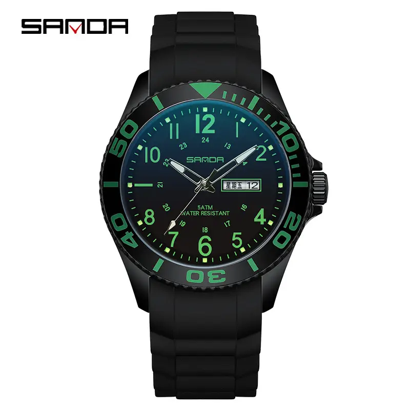 Sanda Men's Black Luminous Quartz Watch - Image 3