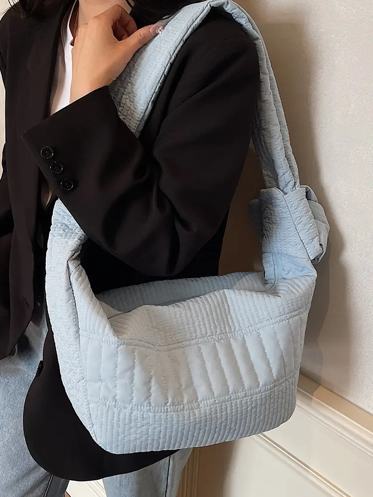 Women's New Korean Style Quilted Shoulder Bag with Wide Strap - Image 8