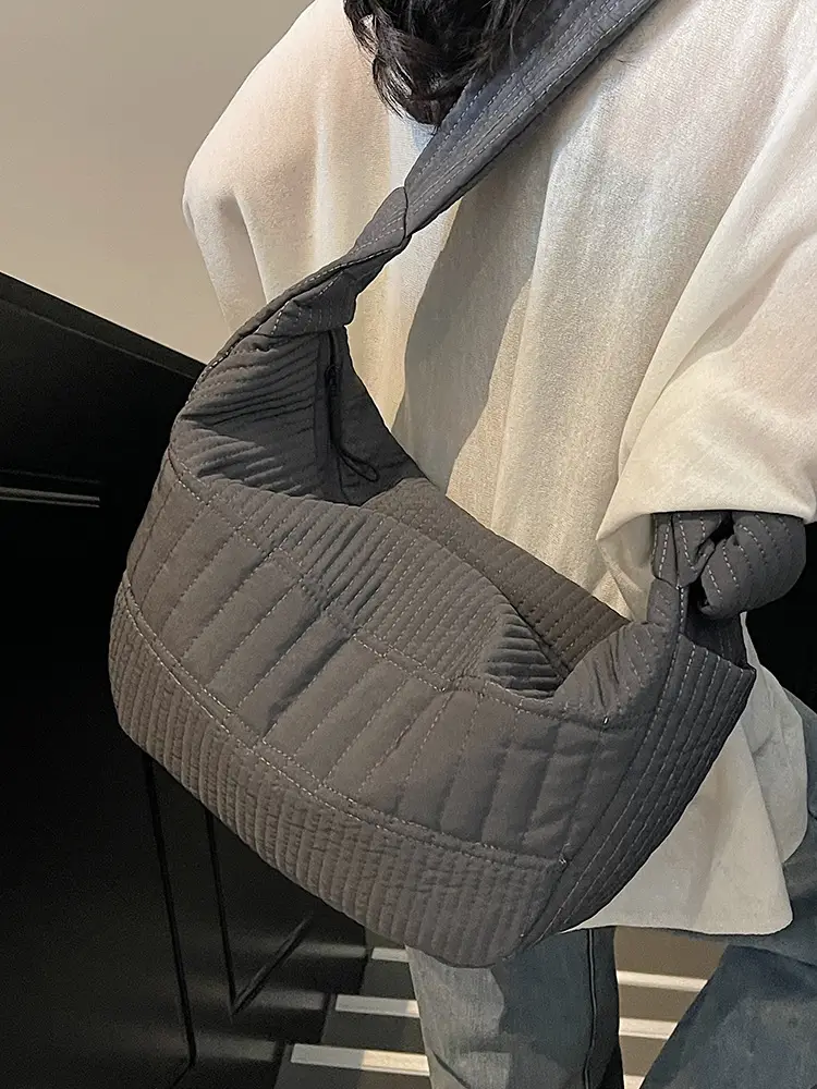 Women's New Korean Style Quilted Shoulder Bag with Wide Strap - Image 9