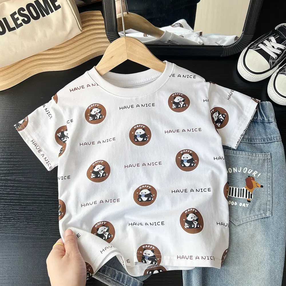 2025 Boys White Cartoon T-Shirt Short Sleeve Wholesale - Image 2