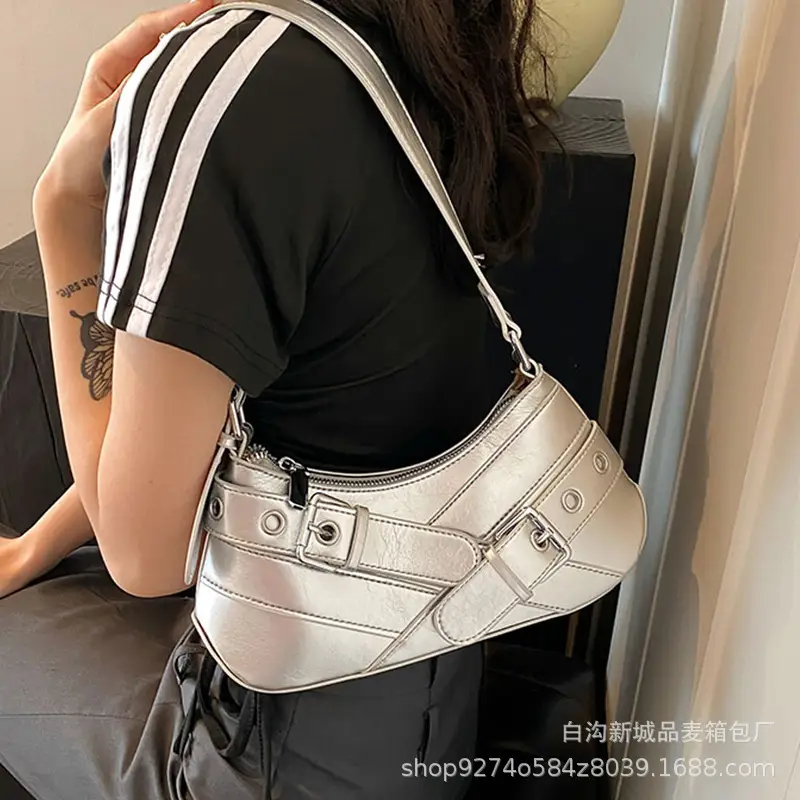 Women's Red Leather Shoulder Bag with Detachable Strap