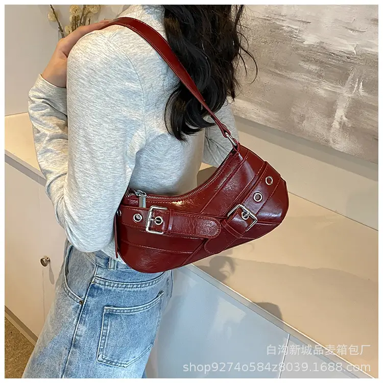 Women's Red Leather Shoulder Bag with Detachable Strap — feature 15