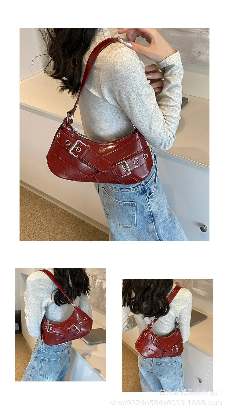 Women's Red Leather Shoulder Bag with Detachable Strap — feature 5