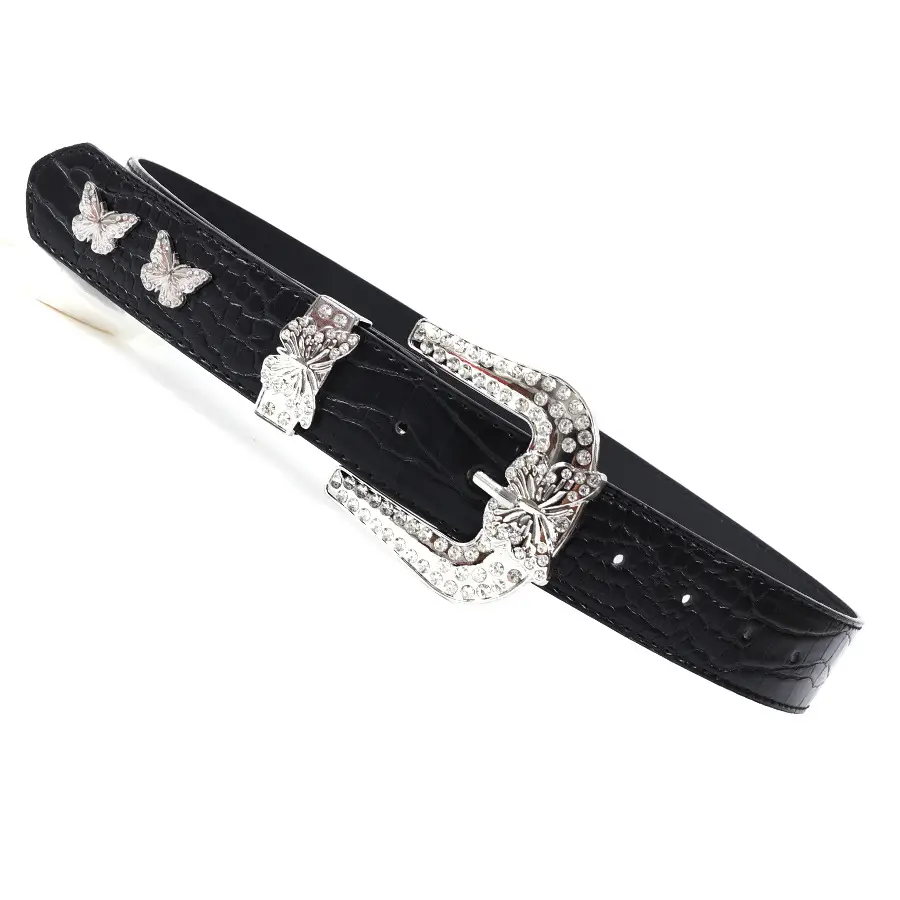 Women's Black Butterfly Belt with Diamond Buckle - Image 5