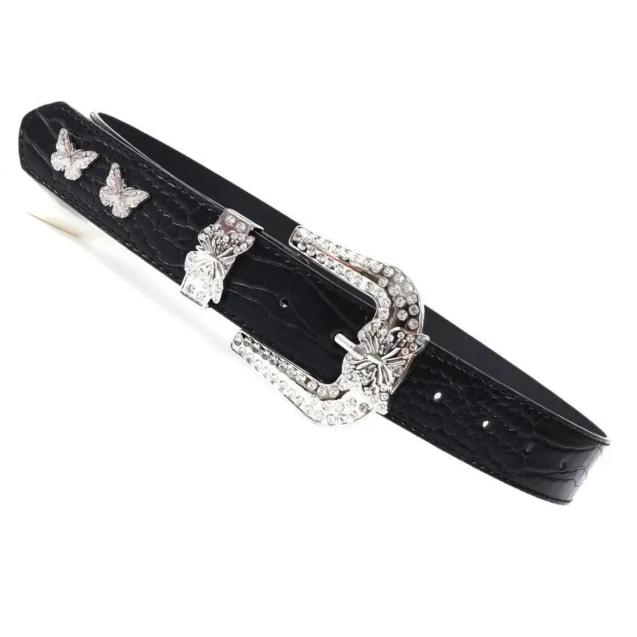 Women's Black Butterfly Belt with Diamond Buckle - Image 6