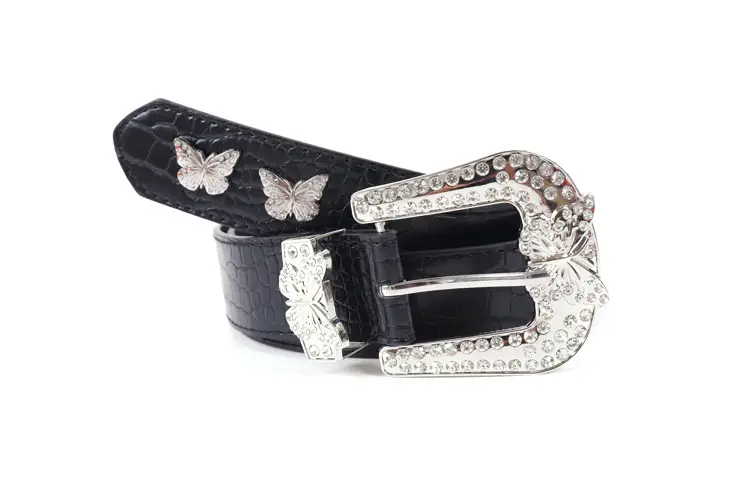 Women's Black Butterfly Belt with Diamond Buckle — feature 4